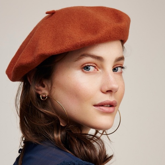 Free People Accessories - Parkhurst wool beret orange red rust color